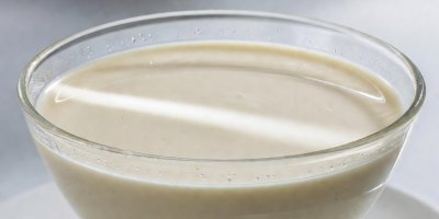 Macro photograph of perfectly set vanilla panna cotta layer with taut specular reflection